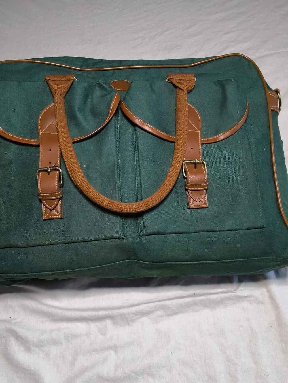 Vintage Ralph Lauren Polo Canvas Briefcase Laptop Bag Green Brown Leather Trim